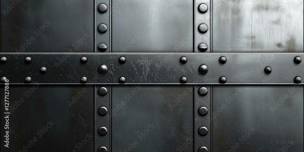 Polished steel panels with riveted edges create an industrial background that blends elegance with ruggedness in a striking composition Polished steel panels with riveted edges create an industrial background that blends elegance with ruggedness in a striking composition