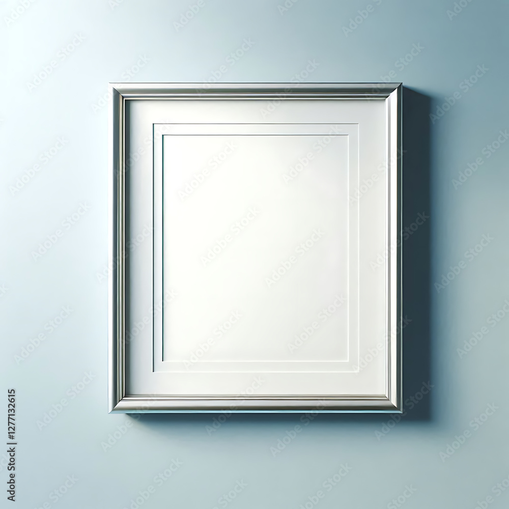 Empty Frame on White Wall: Modern Minimalist Interior Decor and Photography Mockup Empty Frame on White Wall: Modern Minimalist Interior Decor and Photography Mockup