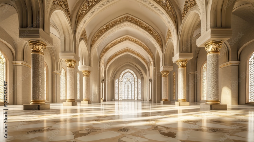 Fototapeta premium Majestic Interior of Grand Hall with Arched Ceiling and Sunlight