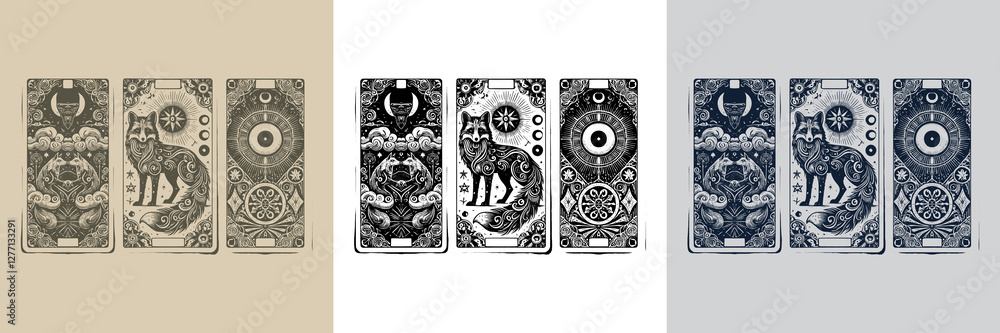 Fototapeta premium enchanted fox vector playing card tattoo design