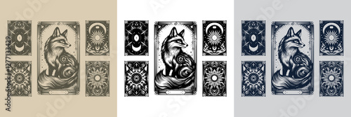 celestial fox vector playing card tattoo design