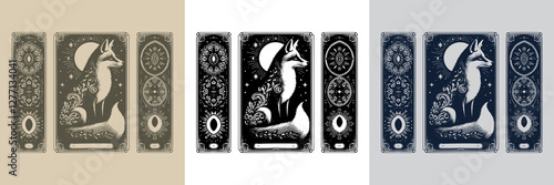 roaring fox vector playing card tattoo design