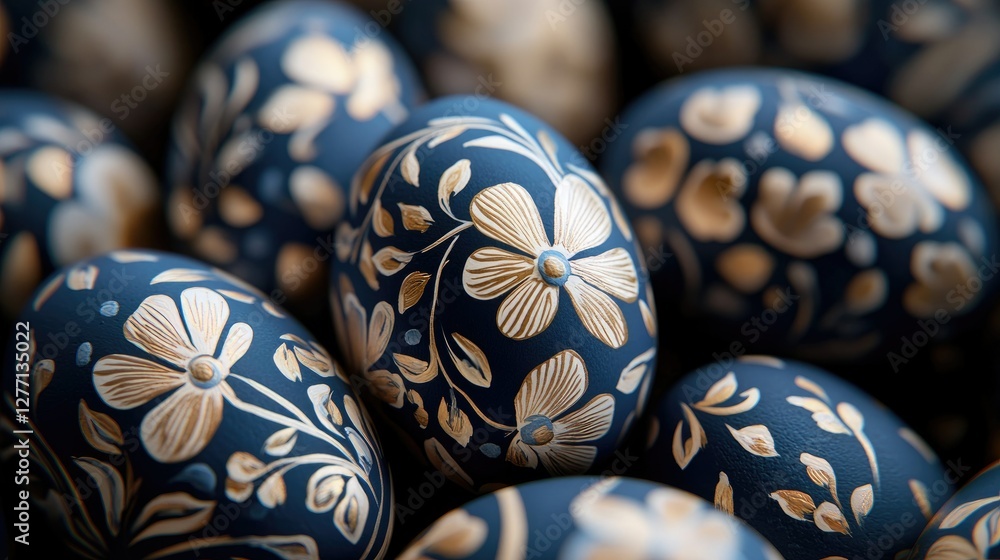 Close-up of Easter eggs with floral patterns