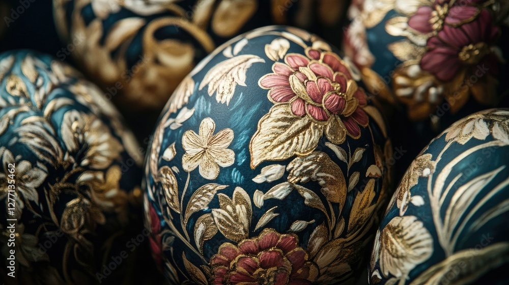 Close-up of Easter eggs with floral patterns Close-up of Easter eggs with floral patterns