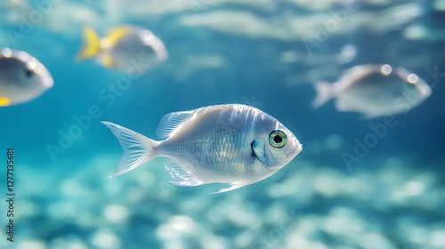 A school of sea fish swimming in a clear blue sea
