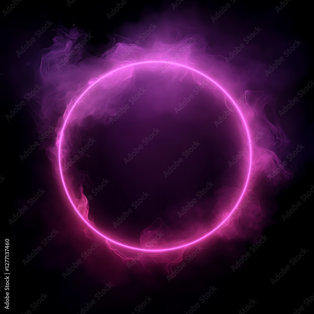 Obraz premium Glowing neon circle with red and blue aura