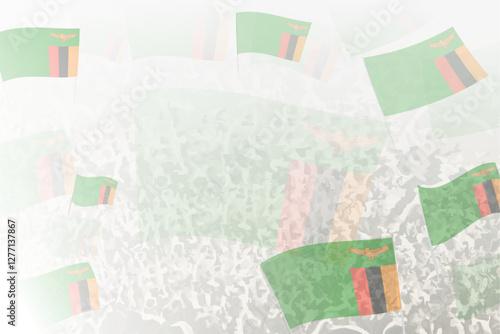 Celebratory Crowd with Zambia Flags Background