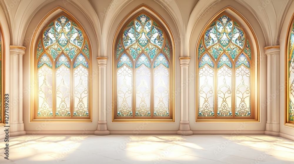 Obraz premium Stunning Gothic Arch Windows with Colorful Stained Glass Details