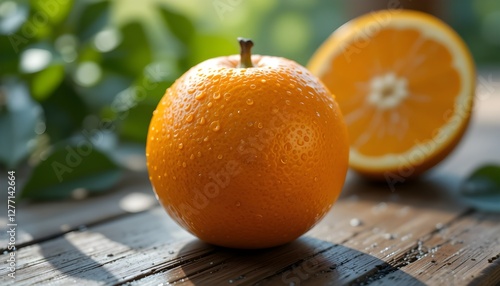 orange on wooden table