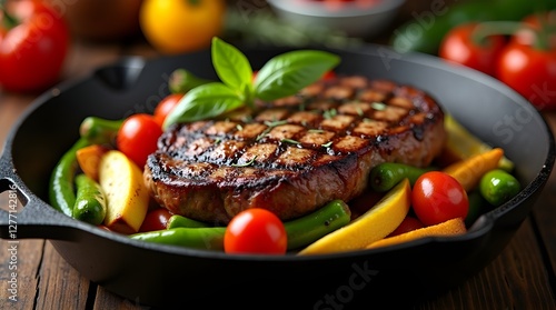 grilled steak with vegetables