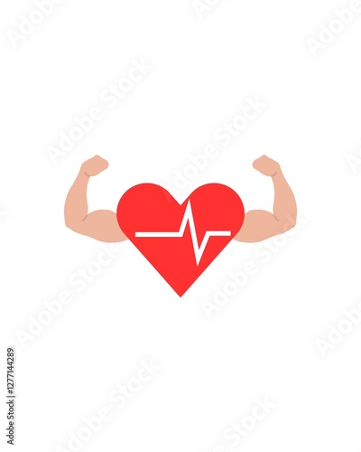 A design of a heart with 2 arms flexing for a feeling of motivation