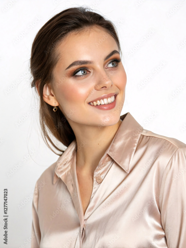Portrait of a beautiful, young businesswoman in a silk blouse, isolated on white background Portrait of a beautiful, young businesswoman in a silk blouse, isolated on white background