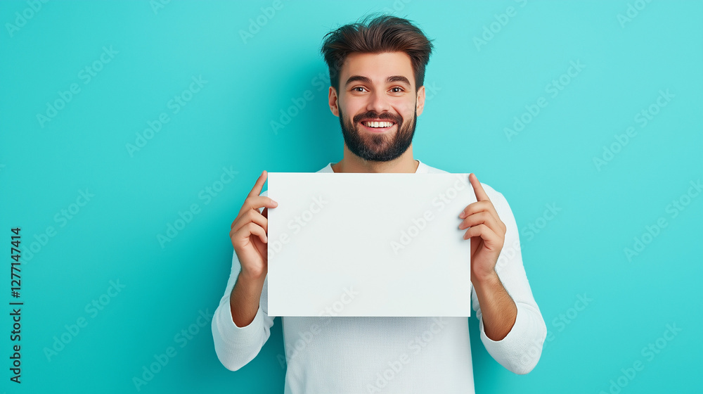 man holding blank sign , on green background man holding blank sign , on green background