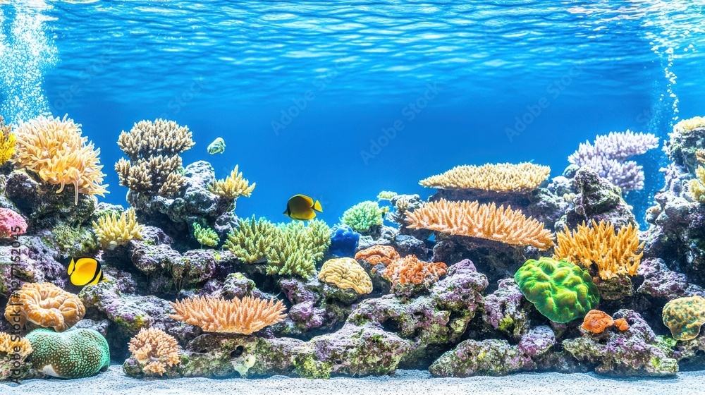 Naklejka premium Exploring vibrant coral reefs underwater paradise nature photography marine environment colorful perspective