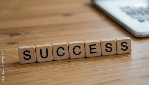 A Set of neatly Arranged Wooden Letter Blocks Spelling ‘Success’ on a Desk, Symbolizing Motivation and Achievement