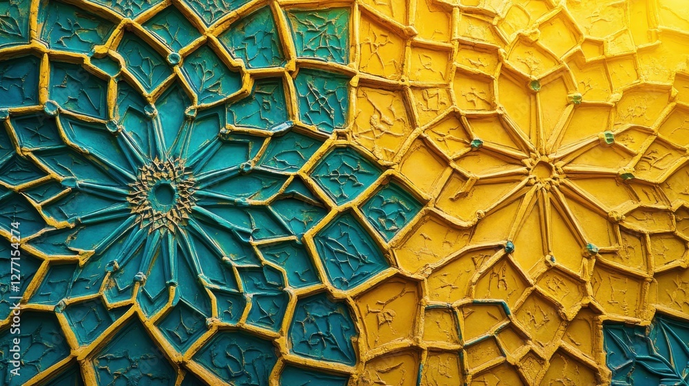 Obraz premium Colorful Geometric Patterns in Yellow and Teal for Creative Projects