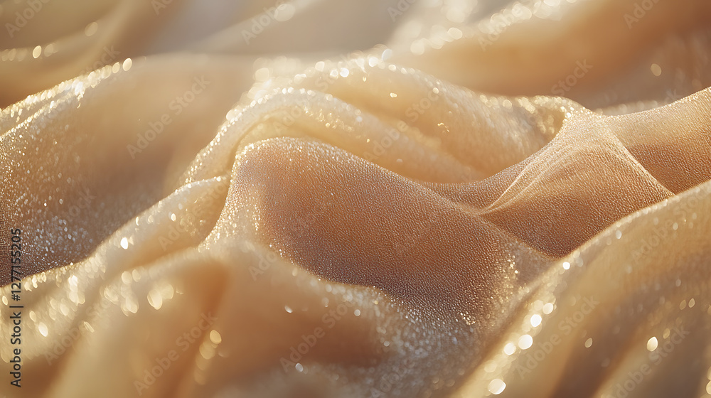 A shiny, shimmering golden satin fabric with subtle glitter accents.
A shiny, shimmering golden satin fabric with subtle glitter accents.
