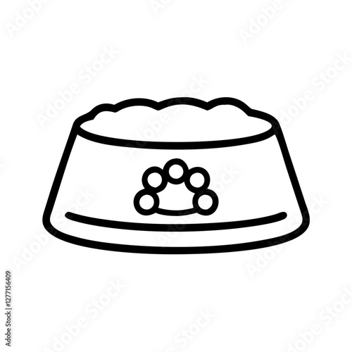 Pet food bowl icon with paw print, pet care concept
