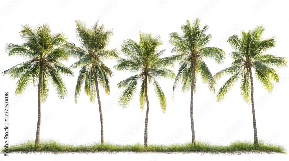 Obraz premium Coconut Trees in Different Stems: Coconut trees in different stems, isolated on transparent background,