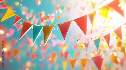 Colored Triangular Flags Banner: Fanions - Guirlande - Drapeaux - Triangles - Banner festive and colorful for the party, soft and harmonious colors,