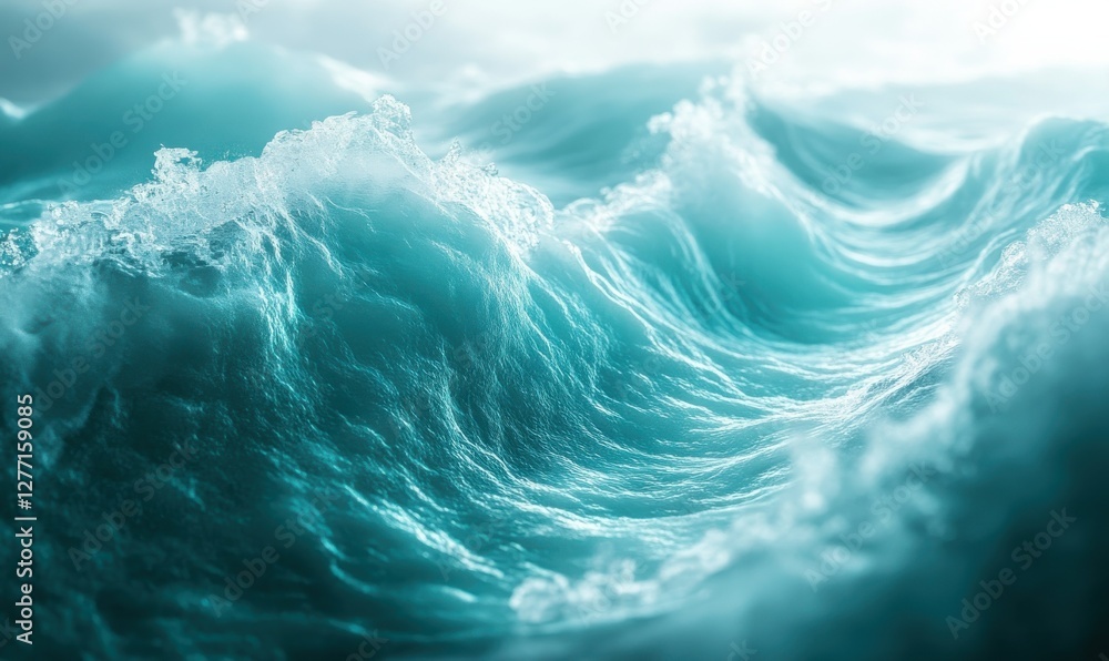 Fototapeta premium Abstract turquoise waves with dynamic flowing patterns, layered in soft gradients and illuminated by diffused light for a calming effect,