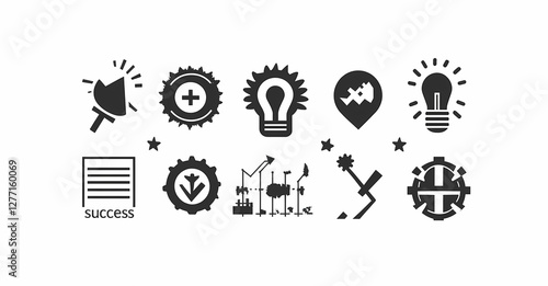Success Symbols in Black: An assortment of business and success-oriented symbols in simple black and white.