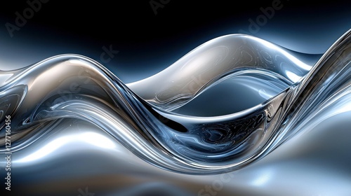 Abstract Liquid Metal Waves in Dark Background photo