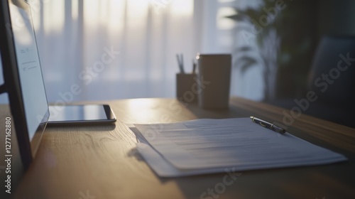 Wallpaper Mural Resignation letter on a desk with a tablet and journal. Featuring professional reflection and career transition Torontodigital.ca