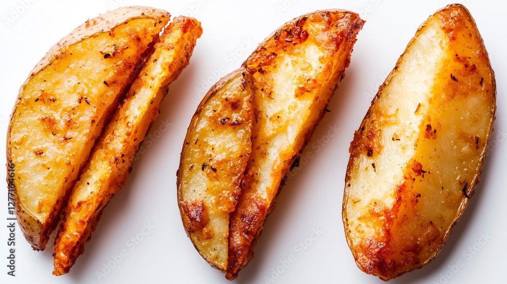 Fried potato wedges isolated on white background
Fried potato wedges isolated on white background