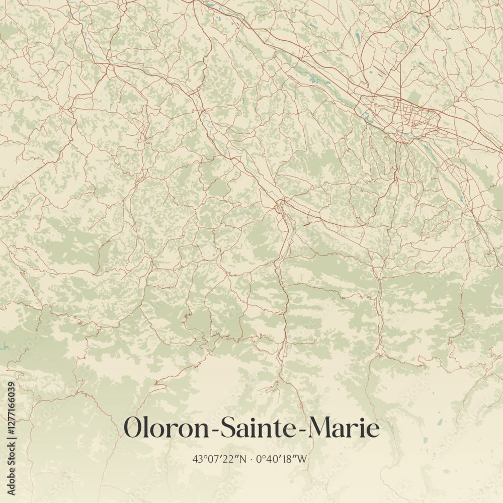 Fototapeta premium Vintage map of Oloron-Sainte-Marie, France.