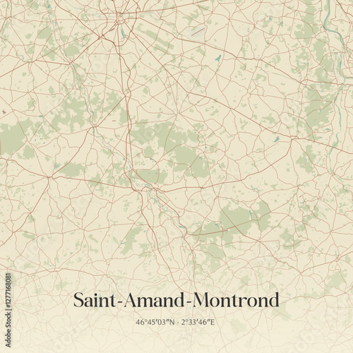 Vintage map of Saint-Amand-Montrond, France.