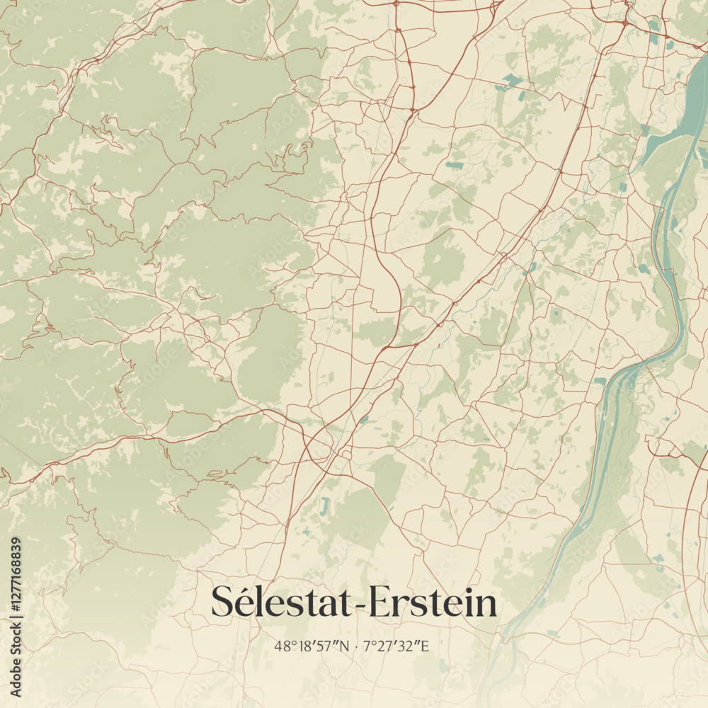 Fototapeta premium Vintage map of Sélestat-Erstein, France.