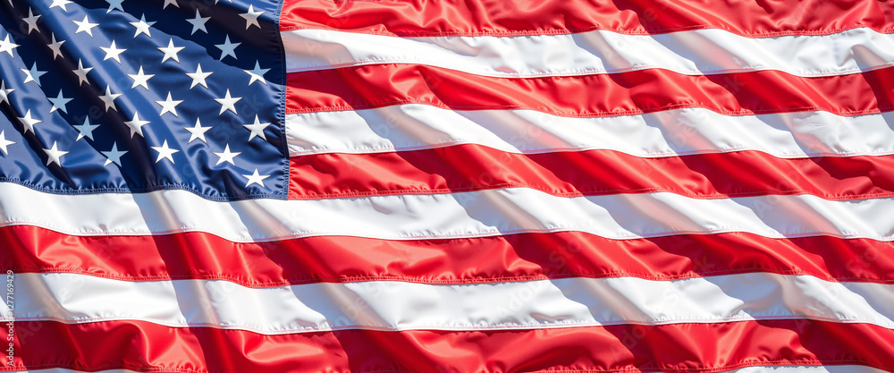 Fototapeta premium Waving American flag representing patriotism and national pride with vibrant red and white stripes alongside blue field displaying stars