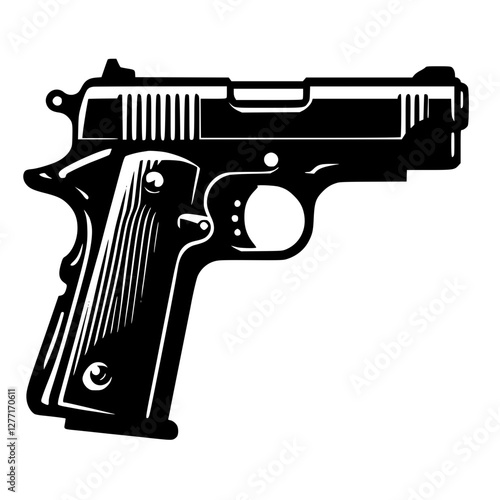 Clean Black Pistol SVG, Tactical Handgun Silhouette, Simple Firearm Vector