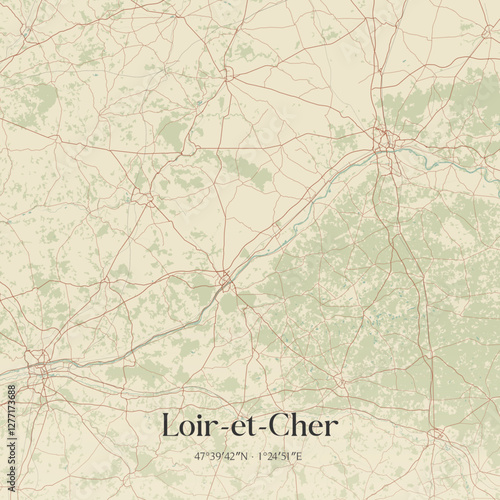 Vintage map of Loir-et-Cher, France.