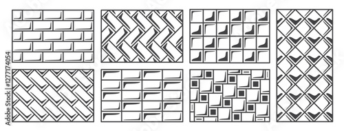 Floor tiles outline icon set isolated on white background. Collections wall tile pattern with texture simple shape. Vector illustration