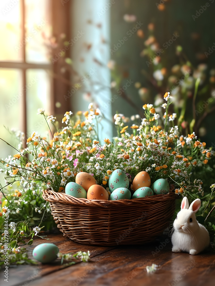 Obraz premium Easter composition with pastel-colored eggs