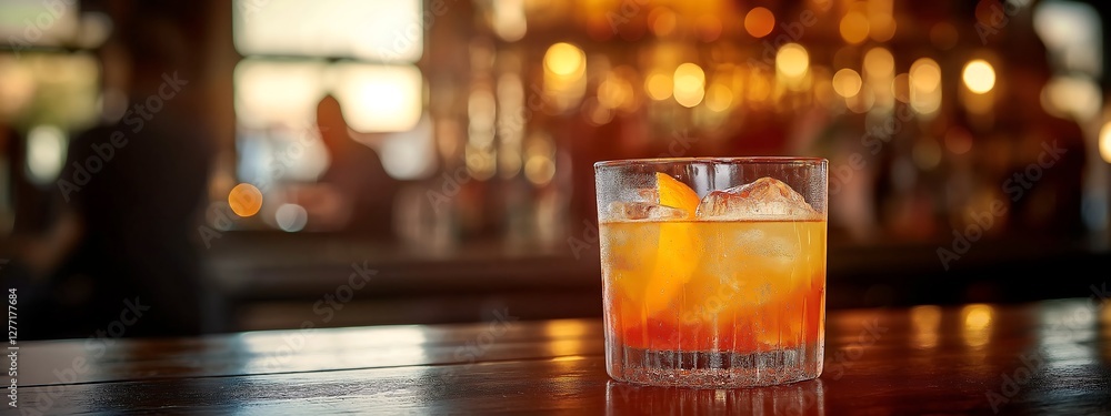 Cocktail close up in a bar setting. Blurred people in the background. Selective focus on the ice drink and glass Cocktail close up in a bar setting. Blurred people in the background. Selective focus on the ice drink and glass