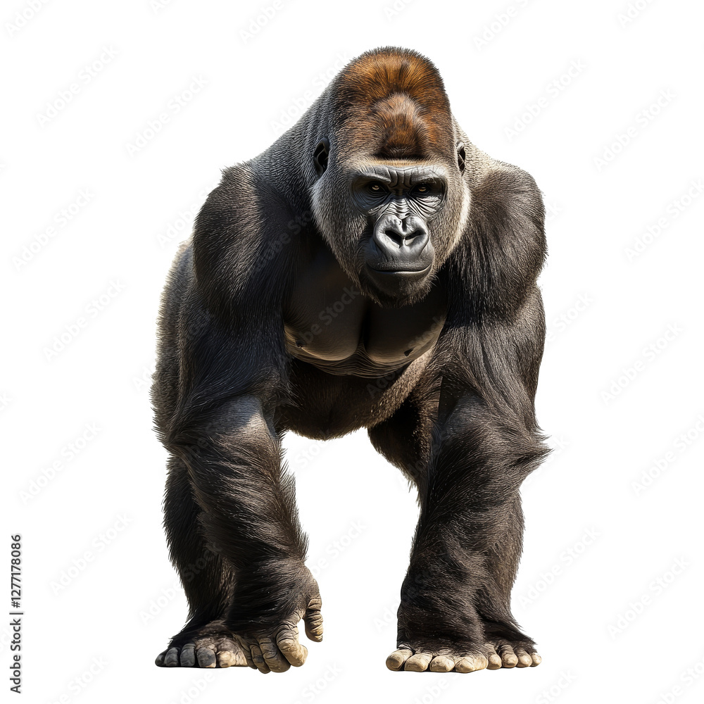 Gorilla stands proudly, displaying strength Gorilla stands proudly, displaying strength