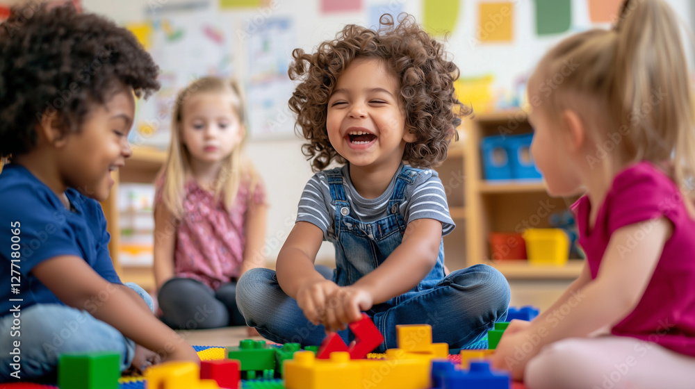 Fototapeta premium Vibrant kindergarten classroom fostering creativity and teamwork