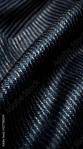 Wallpaper Mural Detailed Close Up of Dark Blue Fabric with Light Gold Vertical Stripes Background Torontodigital.ca