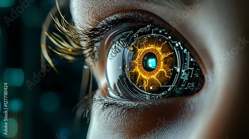 Close up detailed view of a high tech iris scanner system authenticating a person s identity through advanced biometric identification and iris recognition technology photo