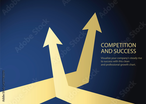 two golden business arrow going up in two different directions show competition, progress and profit
