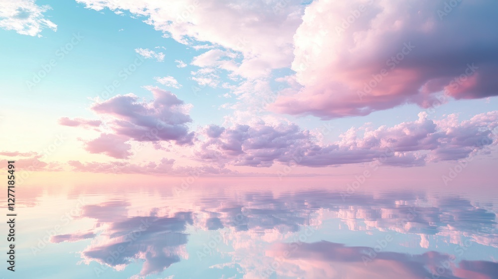 Pastel Cloudscape Reflection, Peaceful Sky Mirror, Tranquil Horizon, Digital Art, Background, Stock Photo, Website Use Pastel Cloudscape Reflection, Peaceful Sky Mirror, Tranquil Horizon, Digital Art, Background, Stock Photo, Website Use
