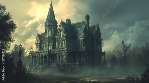 Wallpaper Mural Ethereal victorian mansion: a spectral architectural vision. Spectral Victorian Mansion. Illustration Torontodigital.ca