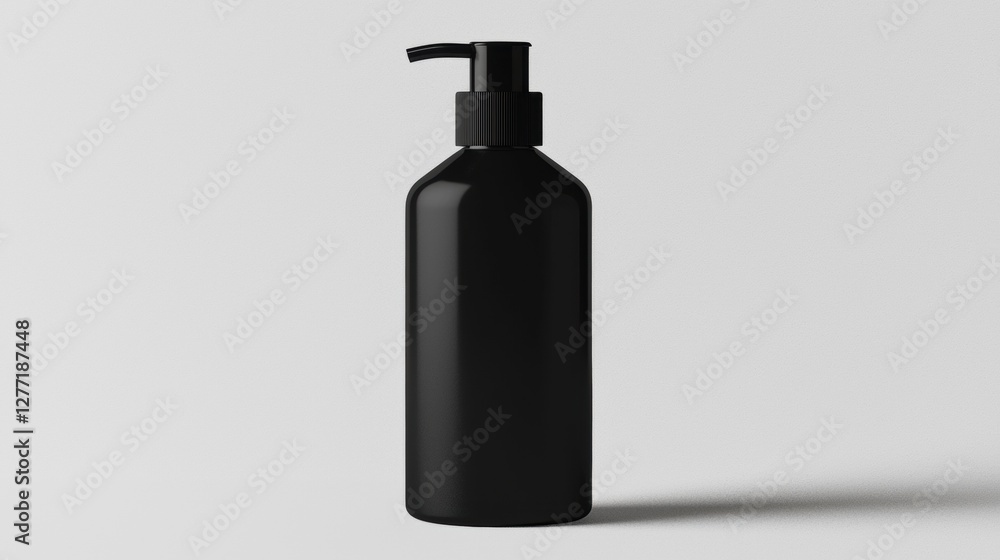 3d rendering of a black plastic bottle with a pump dispenser on top. the bottle is cylindrical in shape and has a round body with a flat base. 3d rendering of a black plastic bottle with a pump dispenser on top. the bottle is cylindrical in shape and has a round body with a flat base.