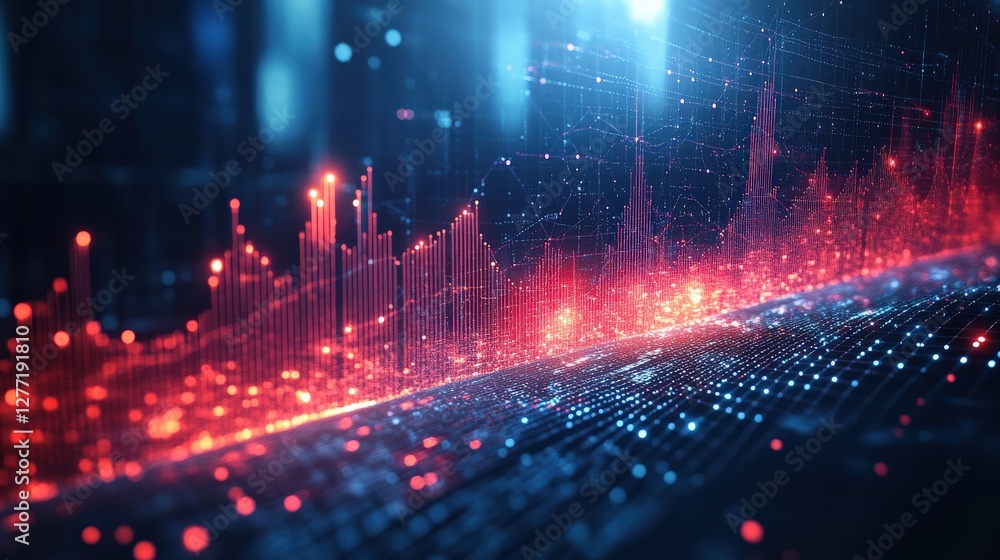Fototapeta premium Abstract digital data visualization with glowing lines and particles representing analytics trends