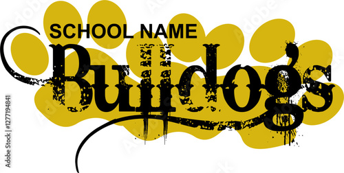 bulldogs team name with paw prints for school, college or league sports