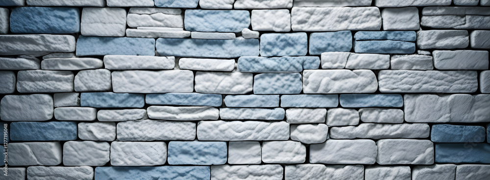 Obraz premium Mauer aus weißen und blauen Steinen im strukturierten Design