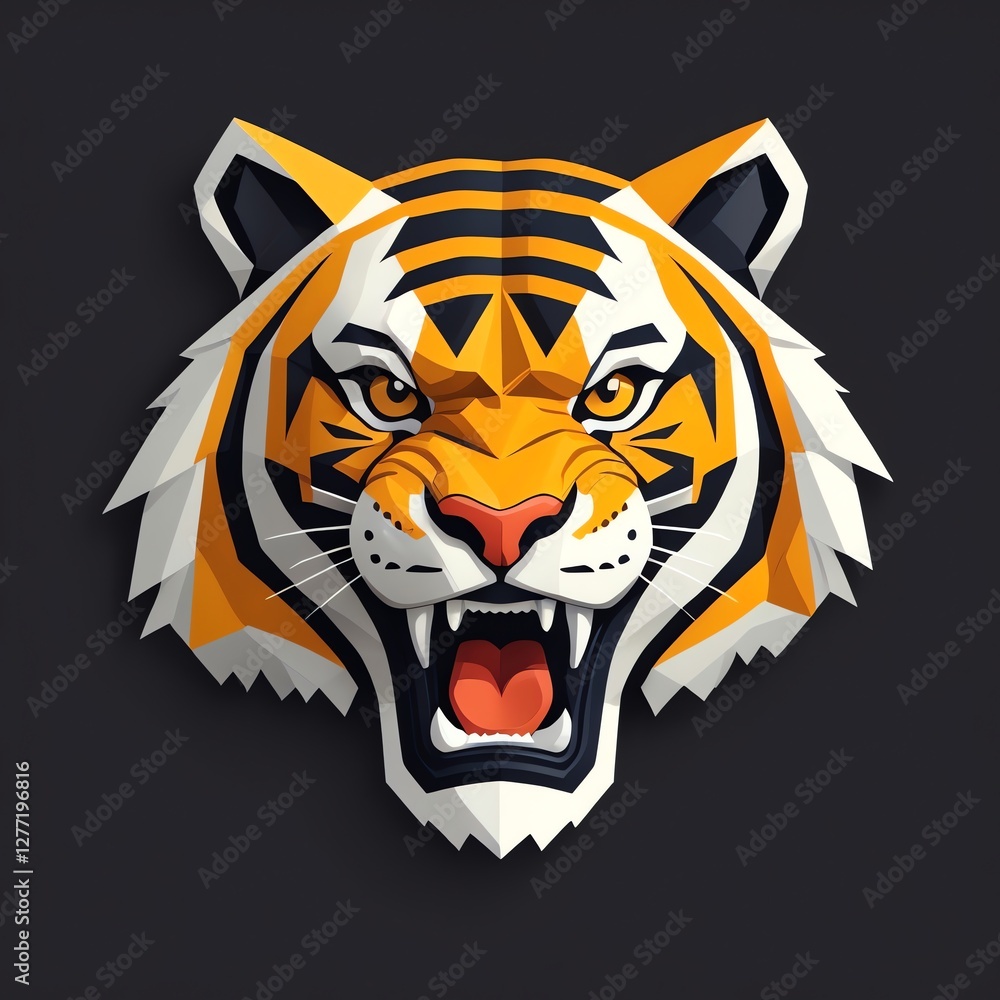 Geometric Tiger Head: A Fierce and Striking Low Poly Design Geometric Tiger Head: A Fierce and Striking Low Poly Design